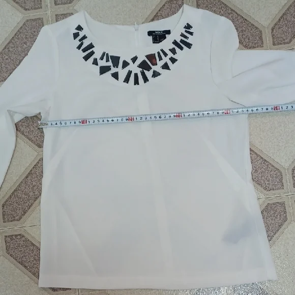 MEXX Women's Cream Blouse with Mirror-Embellished Neckline - Picture 7 of 9
